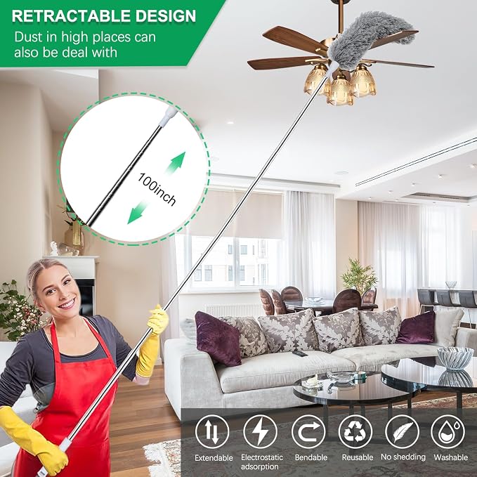 100" Extra-Long Microfiber Feather Duster, Extendable Pole Dusters, Telescoping - Image 7