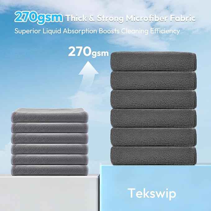Microfiber Cleaning Cloth 12"X12" 12 Pack Grey Lint Free Microfiber Towels - Image 2