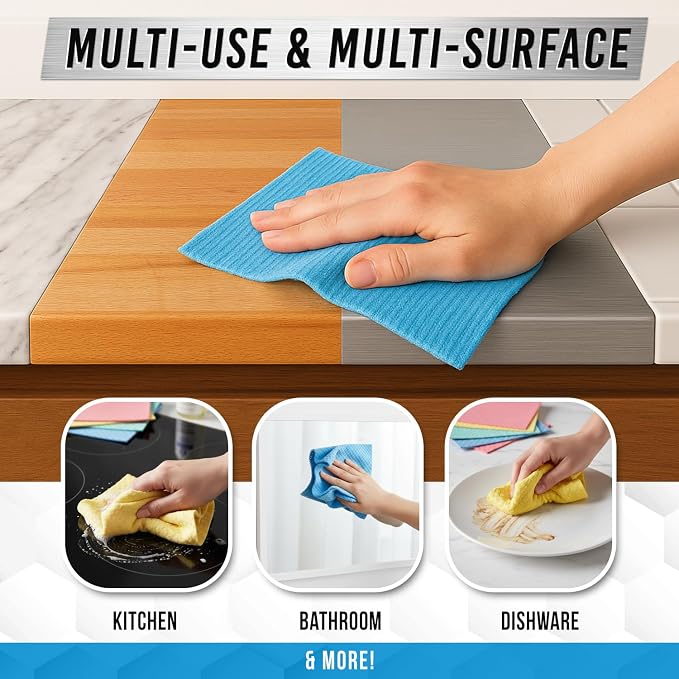 ACTIVE Swedish Dish Cloths for Kitchen 12 Pack Cellulose Sponge Cloth, Washable - Image 5