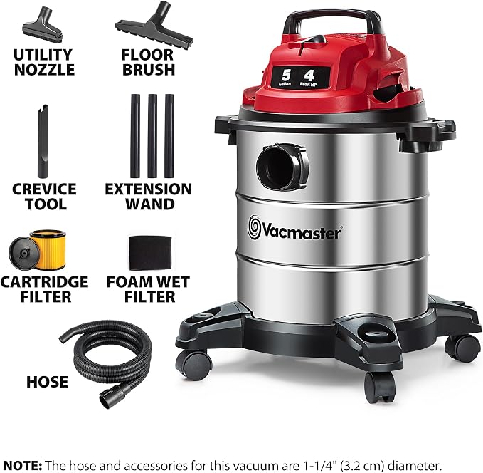 Vacmaster 5-Gallon* 4 Peak HP Stainless Steel Wet/Dry Vacuum – VOC508S 1101 - Image 2