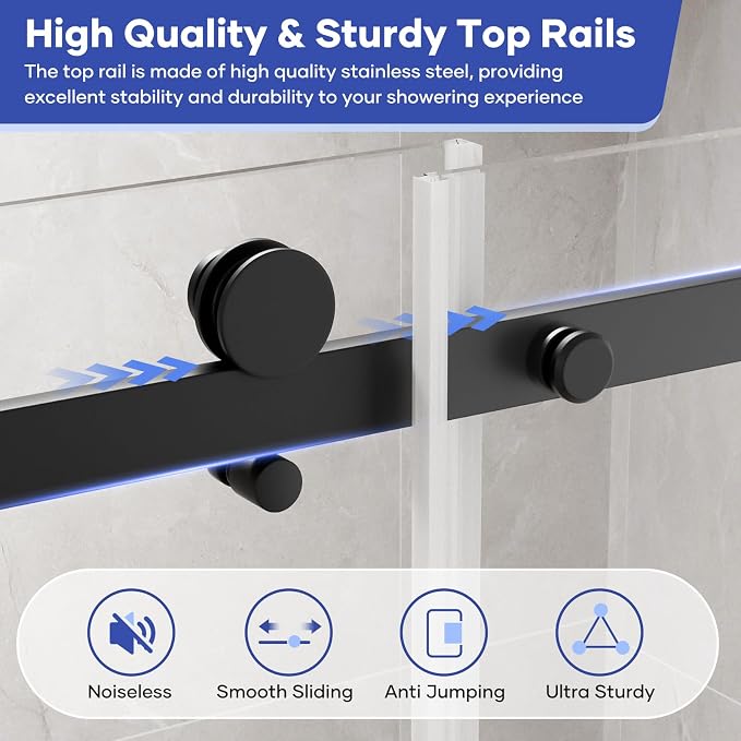 Venice Frameless Shower Door 60 in W x 74 in H, 5/16" Clear Tempered Glass Door - Image 2