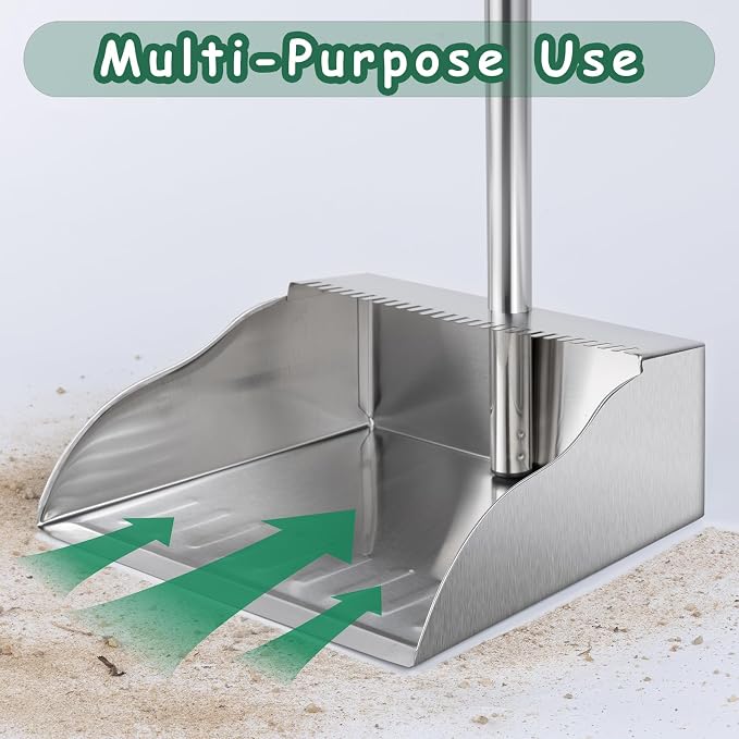 Dust Pans with Long Handle, Heavy Duty Metal Dust Pan with Handle, Upright - Image 5