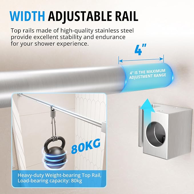 Frameless Sliding Shower Door 56–60 in W x 76 in H, 10mm Clear Tempered Glass - Image 5