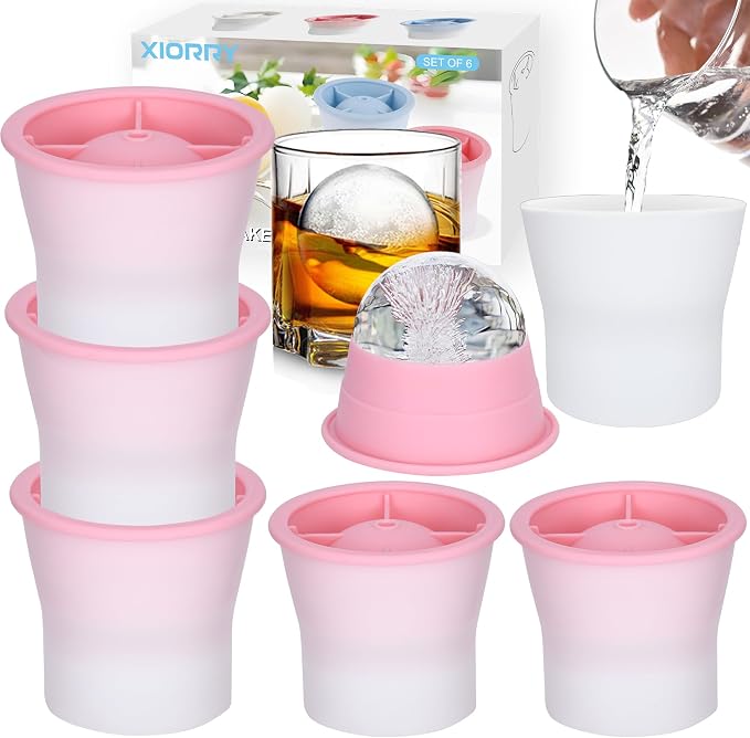 Round Ice Cube Molds 6 Pieces, Silicone Sphere Ice Mold Maker, Stackable Easy by XIORRY