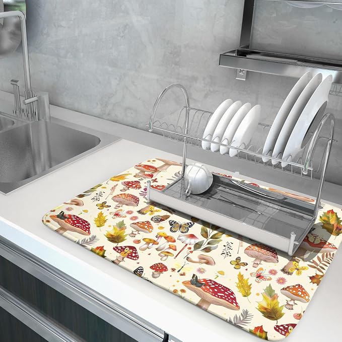 Magic Mushroom Dish Drying Mats Botanical Decorative Absorbent Drying Pad - Image 5