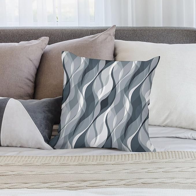 Blue Throw Pillow Covers Modern Abstract Blue and Grey Striped Decorations for Bedroom Living Room Farmhouse Sofa Pillows Bed Couch 12x12 Inch