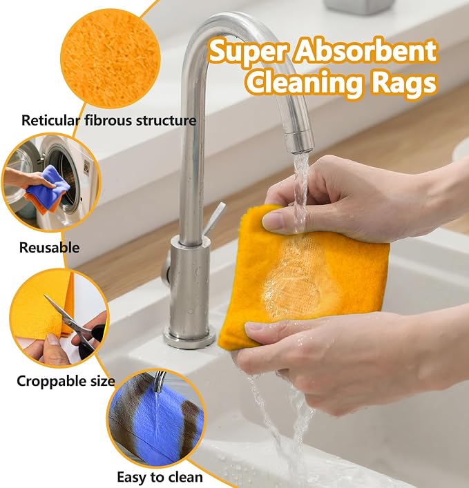 8 Pack Super Absorbent Shammy Cleaning Cloths – Reusable Non-Woven, Lint-Free & - Image 3