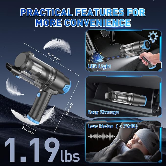 KMM Handheld Car Vacuum Cleaner, 16000PA Air Duster & Vacuum Cleaner, 120W High - Image 7