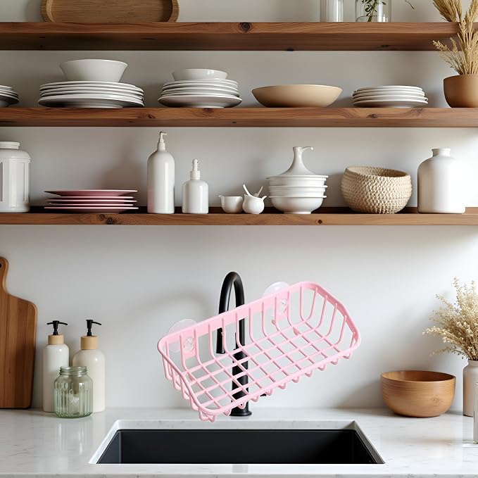 Pink Multifunctional Drain Rack, Hanging Storage Rack Drain Rack Sink Shelf - Image 4