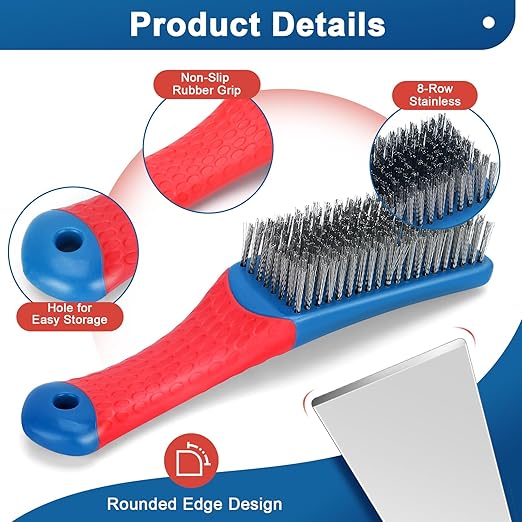 4-Pack Heavy Duty Wire Brush and Scraper Set, 3 Stainless Steel Scratch Brushes - Image 3