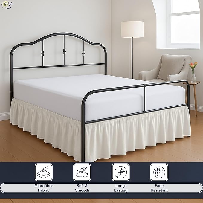 Cottington Lane Ruffled Bed Skirt Queen Size with Split Corner, Brushed Microfiber Hotel Quality Ivory Dust Ruffle, 15 Inch Drop Gathered Bedskirt, Soft and Stylish, Shrinkage and Fade Resistant