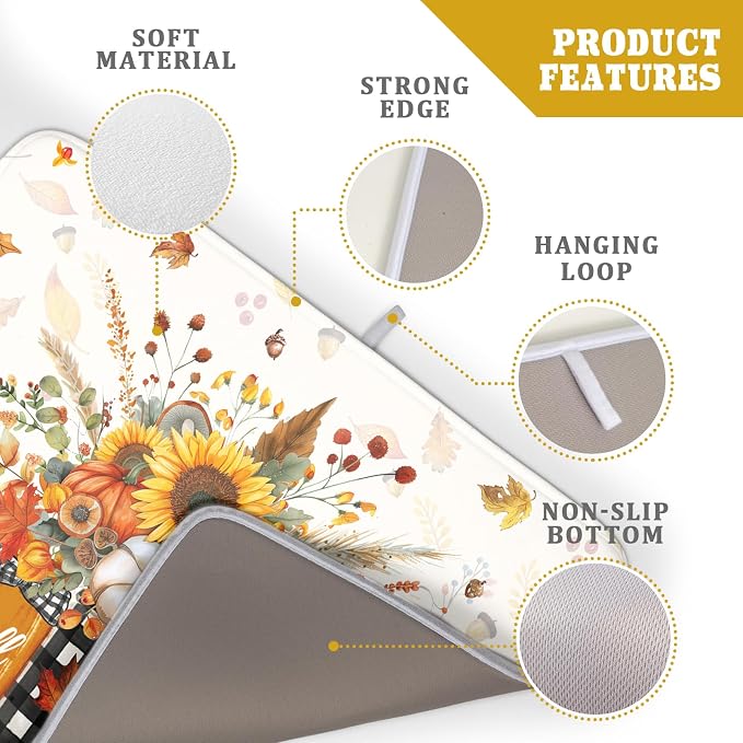 Autumn Pumpkin Dish Drying Mat 18x24 Inch Sunflower Flower Vase Washable - Image 4