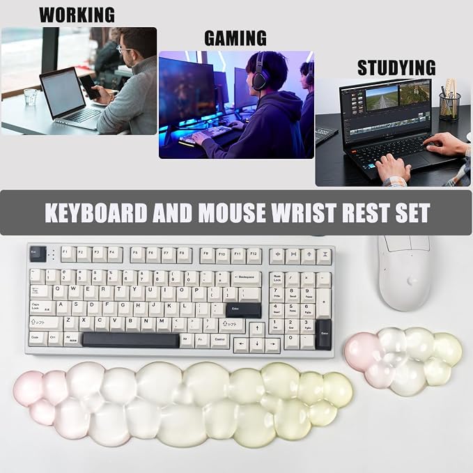 Ergonomic Cloud Silicone Gel Keyboard and Mouse Wrist Rest Set – Clear Wrist - Image 5