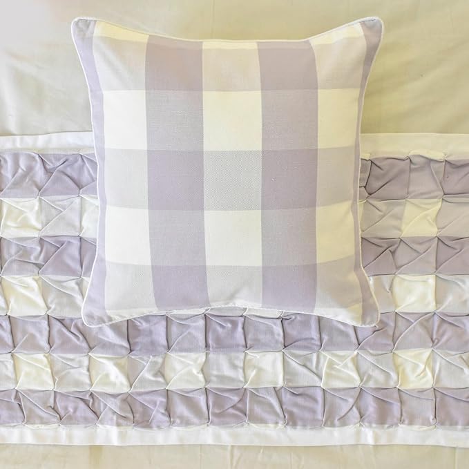 The HomeCentric King/Queen/Twin Lavender Decorative Bed Runner Full 68"x18" Bed Runner Without Pillow Cover, Checkered, Buffalo Plaid, Check Bed Scarf on Cotton Fabric - Lavender Plaid Knots