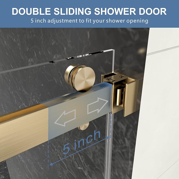 50-54" W x 76" H Frameless Shower Door, Double Sliding Glass Shower Door - Image 5