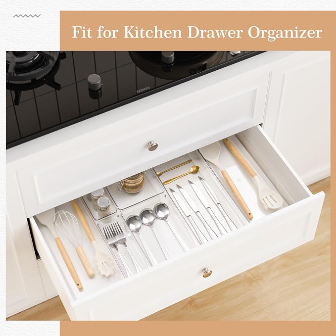 Criusia Drawer Organizer, 12 Pack Clear Plastic Kitchen Drawer Organizers Set - Image 6