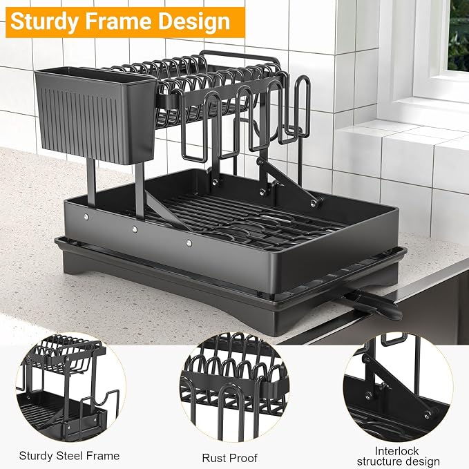 Extendable Dish Racks 16.3"-21.6" L x 16.7" W, Stainless Steel Dish Drying Rack - Image 6