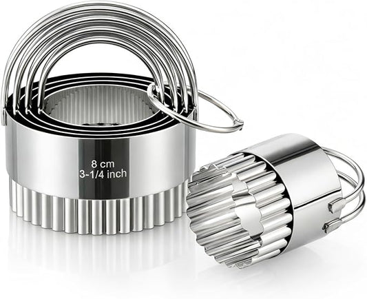 Biscuit Cutter Set with Handle, 5 Piece Stainless Steel Fluted Round Cookie by Vosturdy