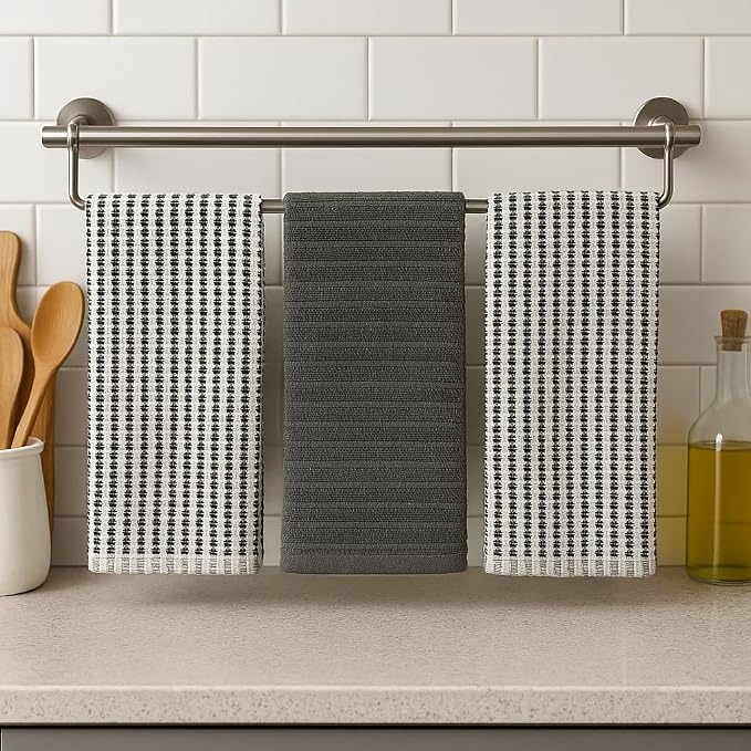 Thanksgiving Kitchen Towels- Set of 3 100% Cotton Solid Dark Gray and - Image 2