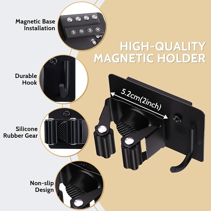 4pcs Magnetic Broom Holder Wall Mount, 12.13lbs Heavy Duty Mop and Broom - Image 4