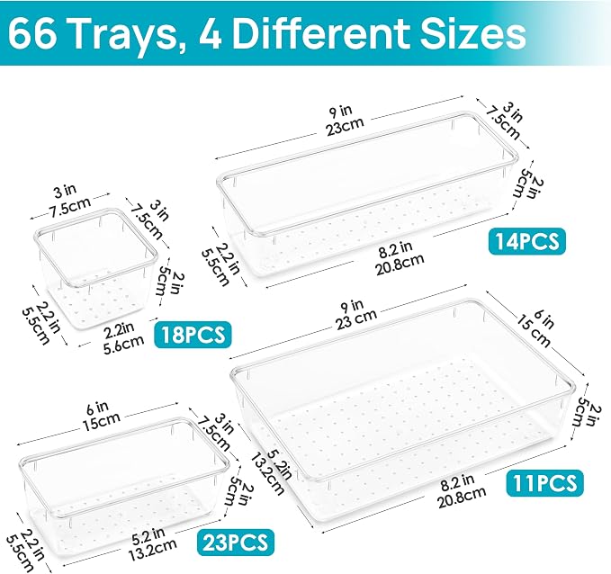 Vtopmart 66 PCS Clear Plastic Drawer Organizer Bins, 4-Size Versatile Bathroom - Image 6