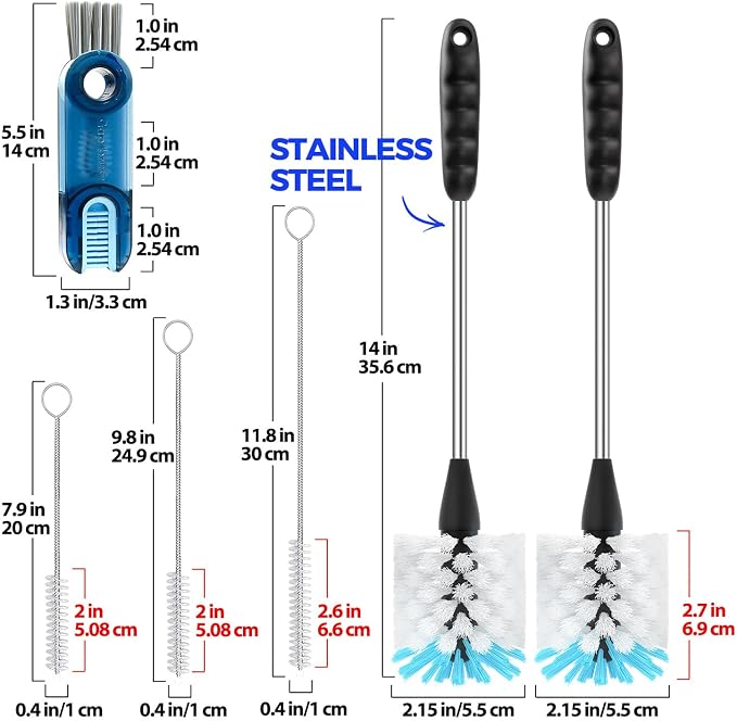 Holikme 6 Pack Bottle Brush Set, 3 Straw Brushes, 3-in-1 Bottle Cleaning Brush - Image 6