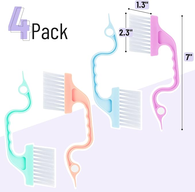 Slick- Window Track Cleaning Brush, 4 Pack, Pastel Colors Ergonomic Handle - Image 2
