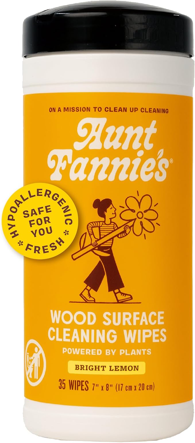 Aunt Fannie's Wood Surface Cleaning Wipes, and Wood Floors, Lemon Scent by AuntFannies