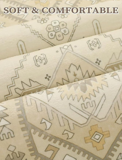 SERISSA Boho Washable Runner Rug, 2x5 Non-Slip Kitchen Runner Rug Vintage Beige Hallway Rug Ultra Soft Print Distressed Oriental Floor Carpet Runner for Bedroom Bathroom Laundry Living Room