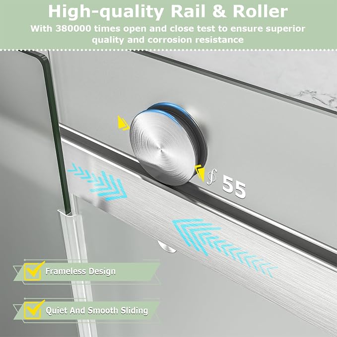 55"-60" W x 76" H Frameless Frosted Shower Door, Double Sliding Shower Door - Image 5