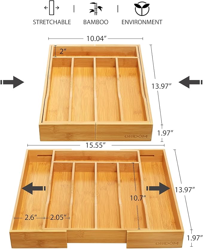 Expandable Bamboo Kitchen Drawer Organizer - Image 2