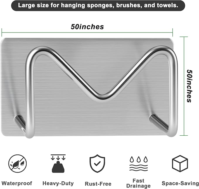 2-Pack Stainless Steel Sponge Holder, Kitchen Sink Caddy Organizer, SUS304 - Image 3