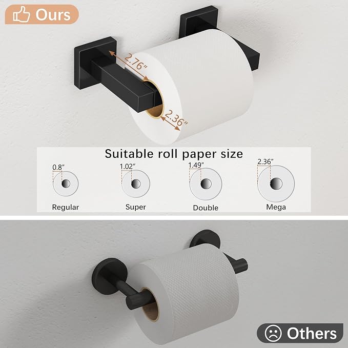 Toilet Paper Holder Matte Black Wall Mounted Post Pivoting Square Tissue - Image 8