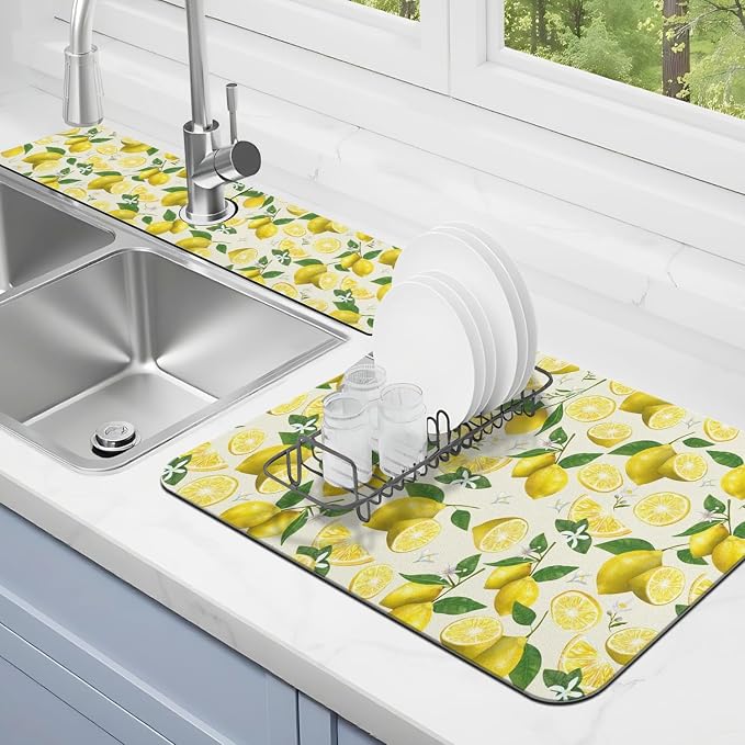 Dish Drying Mat for Kitchen Counter Matt, Super Absorbent Non-slip Rubber Backed by Kuyig+Home