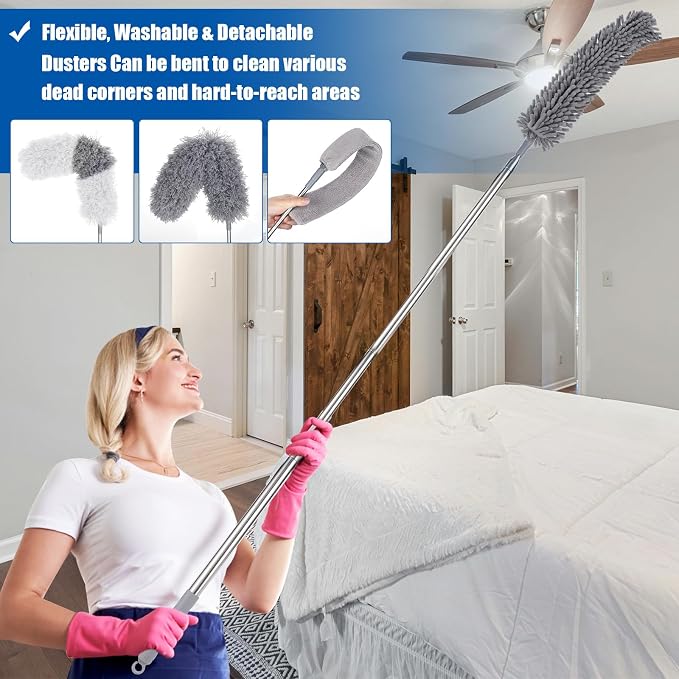 9PCS Dusters for Cleaning, Extendable Microfiber Duster - Image 7