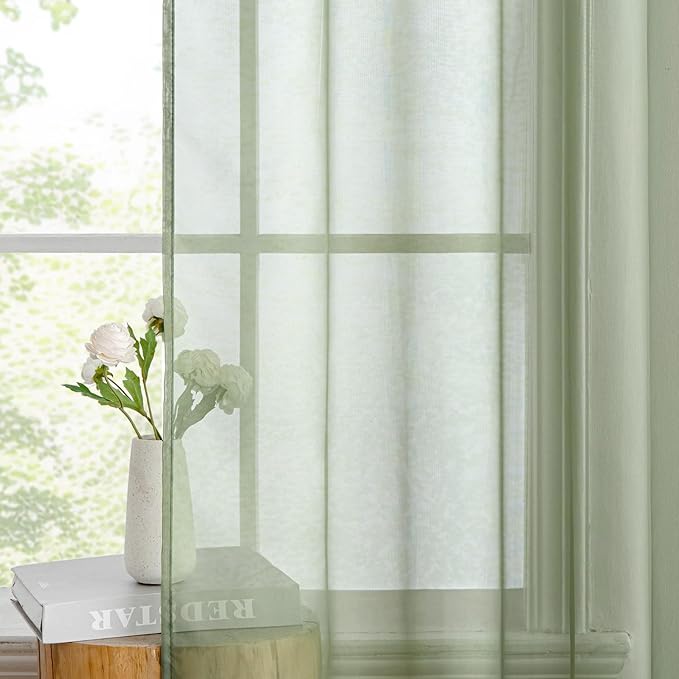 MIULEE 2 Panels Sage Green Sheer Curtains 96 inches Long Window Curtains Rod Pocket Elegant Window Voile Panels/Drapes/Treatment for Bedroom Living Room (54X96 Inches)
