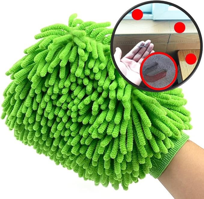 Green Chenille Microfiber Dusting Mitt, 10.5x8 Inch, Electrostatic, Scratch-Free by QUALIALL