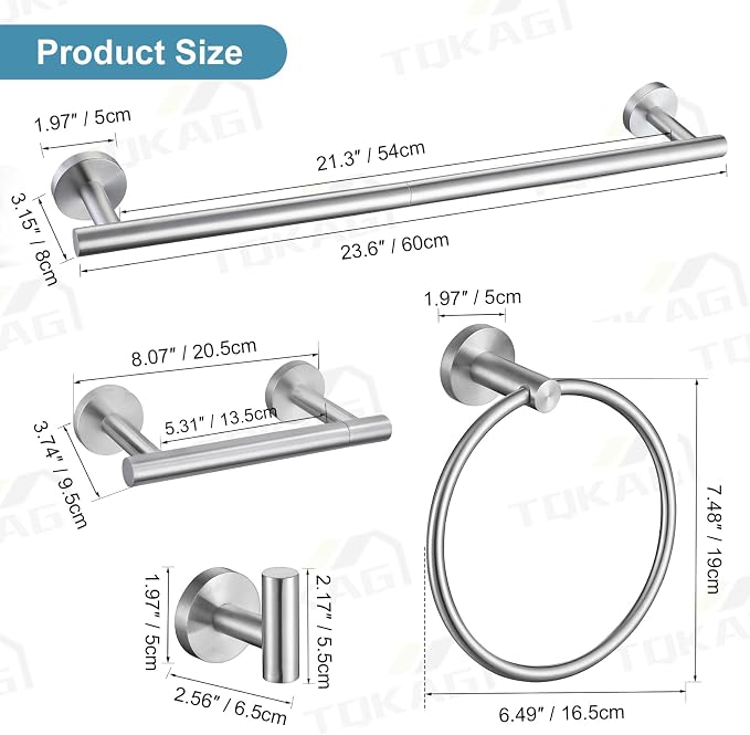 TQKAG 8-Pieces Bathroom Hardware Set Brushed Nickel SUS304 Stainless Steel Bath - Image 6