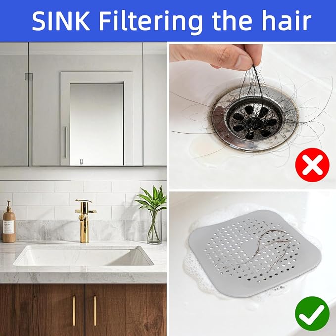 4 Pack Shower Drain Hair Catcher, Silicone Hair Stopper - Image 3