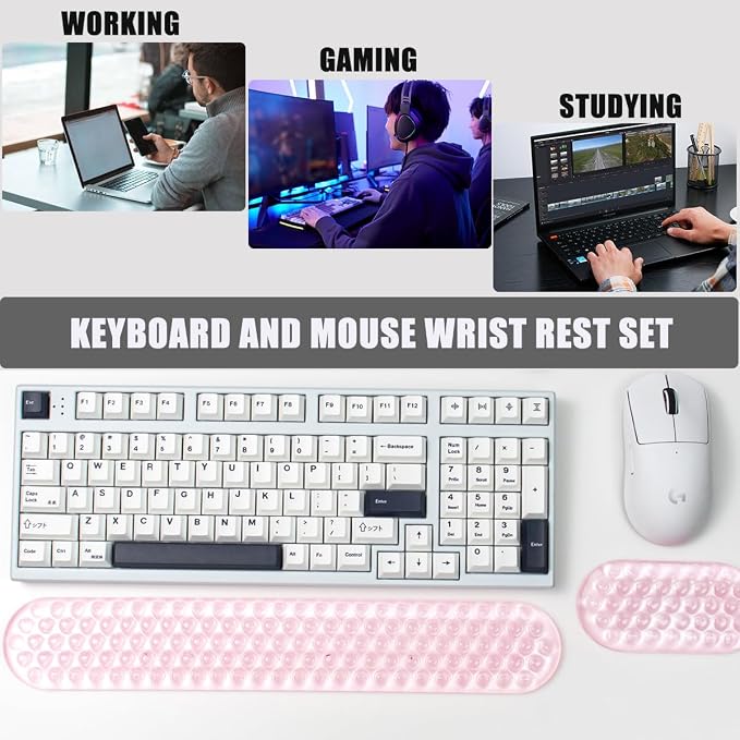 Ergonomic Gel Keyboard and Mouse Wrist Rest Set – Pink Wrist Rest - Image 6