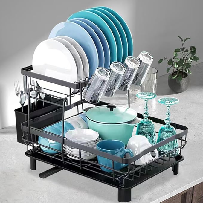 Dish Drying Rack, Space Saving & Durable, Rust-Proof Large 2 Tier Stainless - Image 5