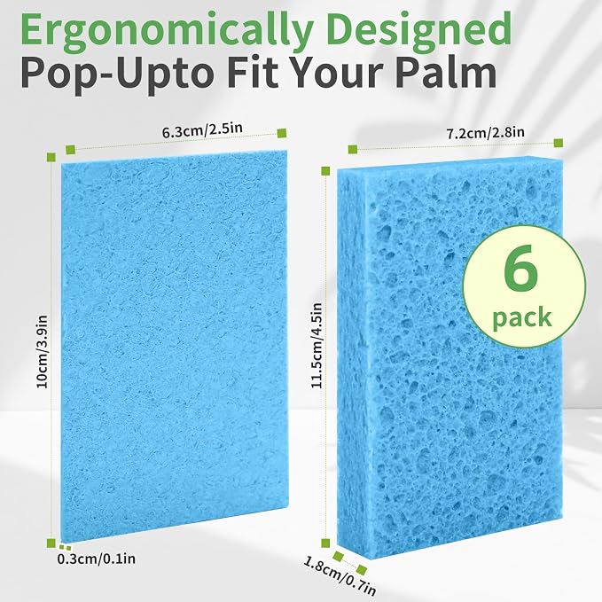 Non-Scratch Kitchen Sponges 6 PCS | Compressed Cellulose Sponges | Natural - Image 2
