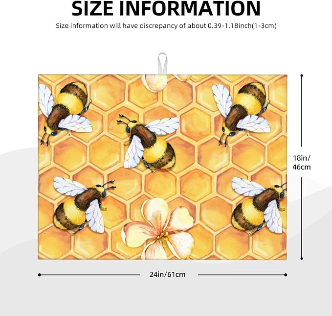 Bee Dish Drying Mat For Kitchen Counter Absorbent Large Kitchen Fast Dry Pad - Image 3