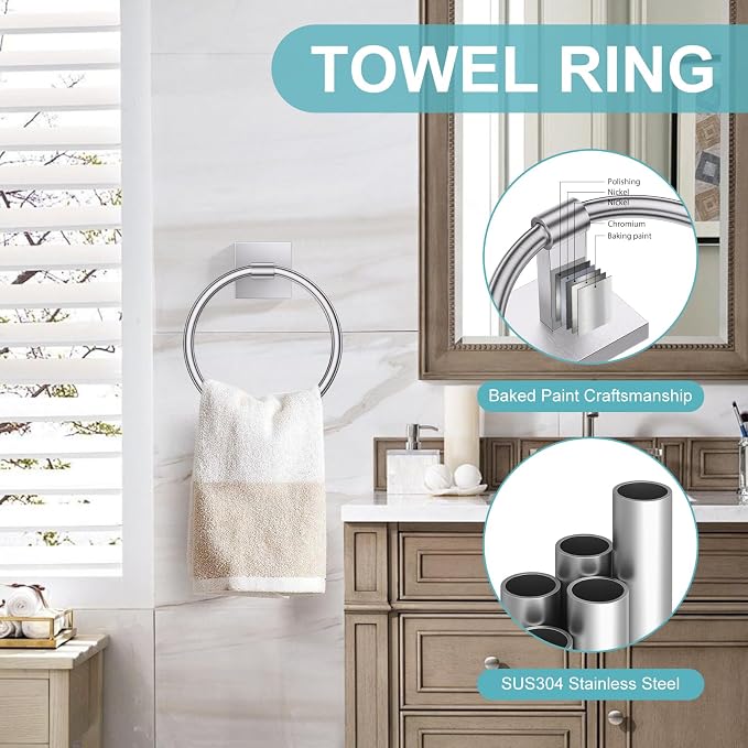 Brushed Nickel Bathroom Hardware Towel Bar Set, 5 Pieces Double Dase Toilet - Image 3