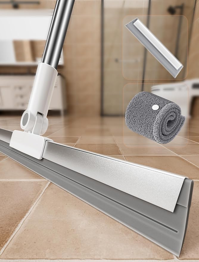 Floor Squeegee Broom with Long Handle, Heavy Duty Rubber Squeegee Kit with 2 by LFBEAR