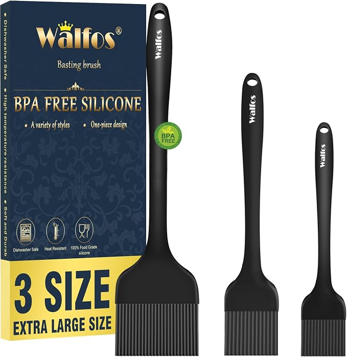 Walfos 3 Size Basting Brush, High Heat Resistant Silicone Pastry Brushes by Walfos