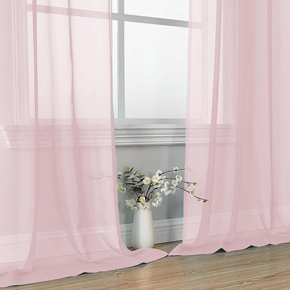 OVZME Blush Pink Sheer Curtains 84 Inches Long 2 Panels - Soft Light Filtering Window Sheer Panels for Living Room/Bedroom, Top Dual Rod Pocket, 1 Pair, Each 42Wx84L Inches