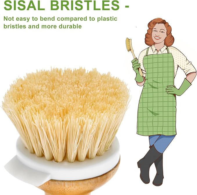 SUBEKYU Bamboo Dish Brush, Kitchen Dish Scrubber Brush - Image 2