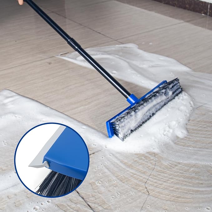 16 Inch 2-in-1 Squeegee Push Broom Outdoor Deck Brush 58" Long Handle - Image 3