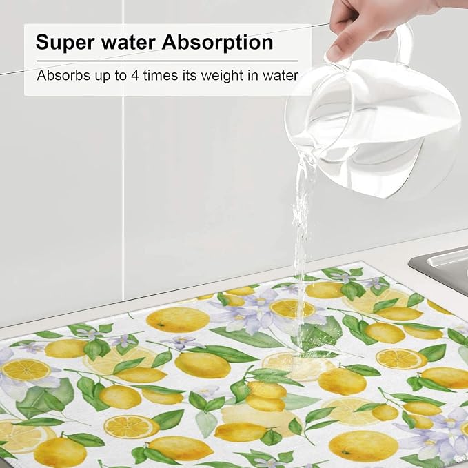 Lemon Dish Drying Mat for Kitchen Counter Microfiber Absorbent Dish Draining - Image 2